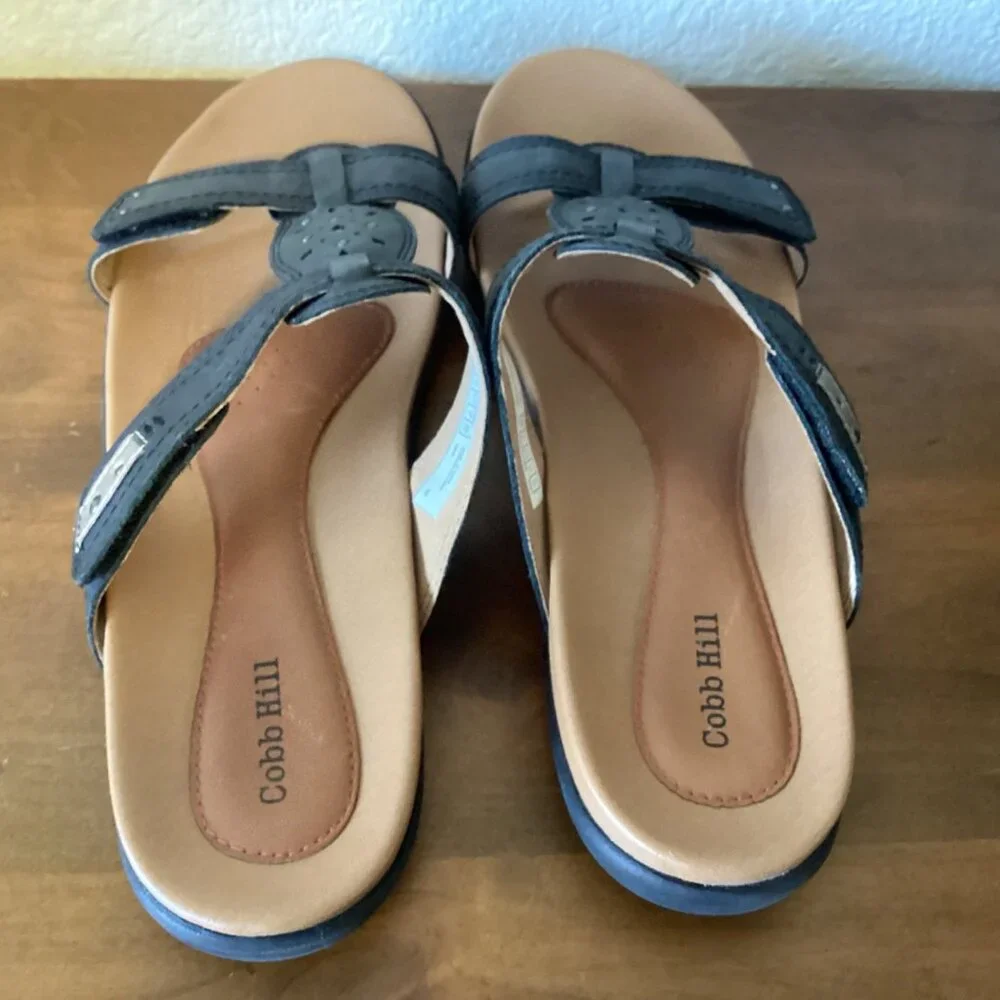 Cobb Hill Rubery Leather Sole Slide Black Hook & Loop Women’s Sandals Size 10 M